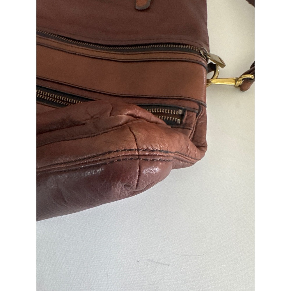 FOSSIL Explorer Brown Leather Foldover Shoulder Messenger Crossbody Bag Hobo Vtg - Picture 10 of 13